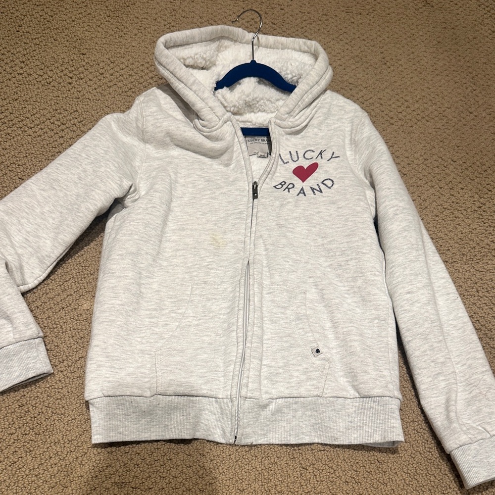 Lucky Brand Kids Light Gray Hoodie with Red Heart